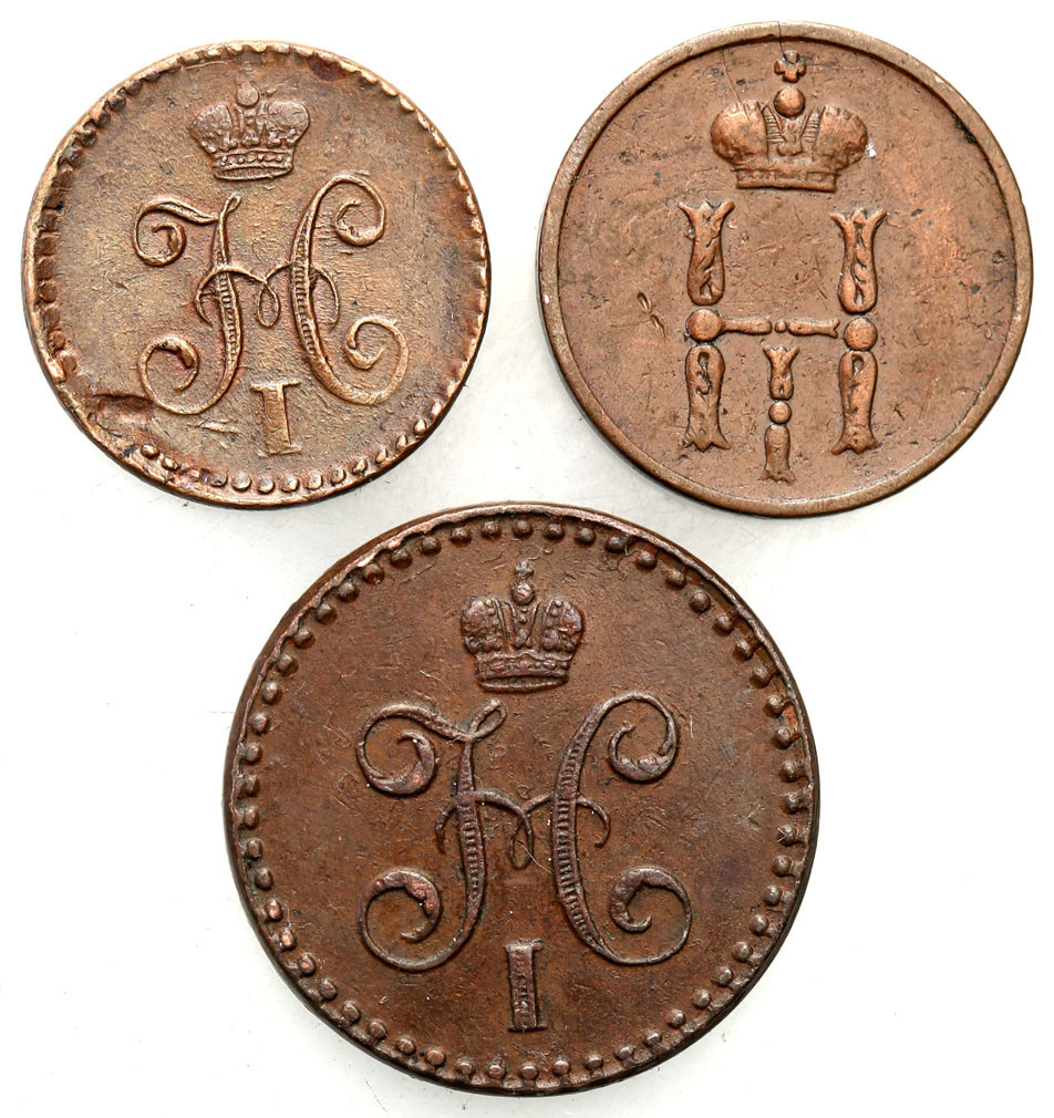 Rosja. Mikołaj I. 1/4 kopiejki 1840, 1/2 kopiejki 1842, dienieżka 1852 - zestaw 3 monet